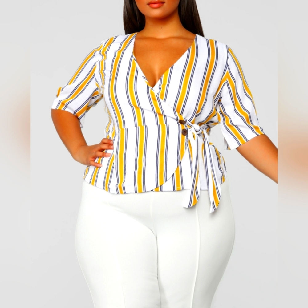 Plus Size Wrap Top - Mustard/Combo
